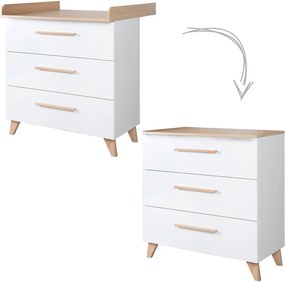 Biała komoda dziecięca w dekorze dębu z przewijakiem 88,5x99x76 cm Léon – Roba