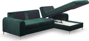 Masseno Narożnik VERONA z funkcją spania i pojemnikiem na pościel, Rozkładana sofa - Zielony, VELLUTO JUNGLE GREEN 27