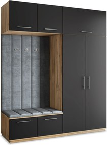 Masseno Garderoba REMA 200/240/60 cm Nowoczesna Szafa do Przedpokoju Dąb wotan, MONOLITH 85 (Szary)
