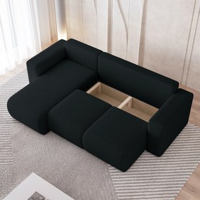 Masseno Narożnik RINOVA z funkcją spania i pojemnikiem na pościel Narozniki L, Rozkładana sofa - Czarny, QUELLE 100