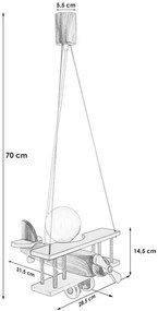 Kolorowa lampa wisząca do pokoju dziecięcego samolot - S199 jasny popiel połysk