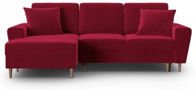 Czerwony aksamitny rozkładany narożnik ze schowkiem (lewostronny/z szezlongiem) Kyoto – Cosmopolitan Design