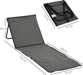 Outsunny Leżak plażowy, składany, regulowane oparcie, kieszeń boczna, miękkie wyściełanie, rama stalowa, Szary, 142x51x40cm
