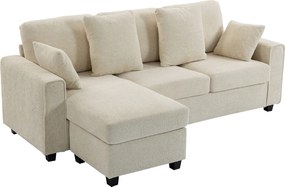 HOMCOM Narożna sofa z odwracalnym szezlongiem, 3-osobowa kanapa z aksamitnym wyglądem, szerokie i głębokie siedzisko, poduszki sprężynowe, beżowa | Aosom PL