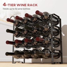 HOMCOM 4-poziomowy Regał na Wino, wolnostojący dla 16 butelek, Metal, Czarny