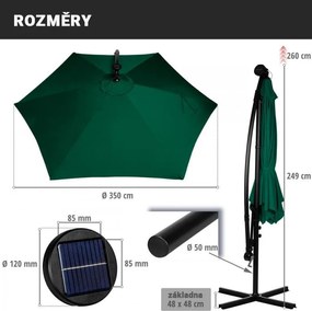STILISTA  Parasol ogrodowy z rączką 3,5m antracyt + LED
