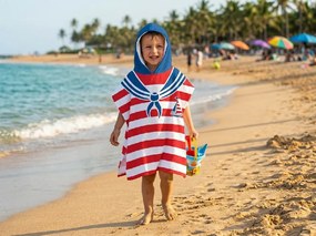 Dziecięce ponczo SAILOR biało-czerwone