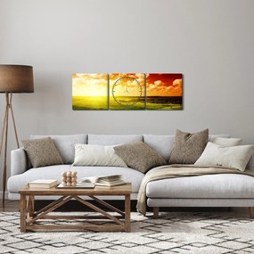 Obraz łąki ze świecącym słońcem (z zegarem) (90x30 cm)