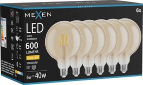 Mexen Vintis 6x żarówka filament LED E27, G125, 6W, Ciepła - 2700K, 600 lm, amber - L158-E27-0627-50x06