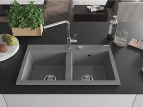 Mexen Hektor zlewozmywak granitowy 2-komorowy 800 x 480 mm, szary, syfon chrom - 6521802000-71