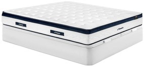 Zestaw 180 x 200 cm: łóżko kontynentalne ze skrzynią w kolorze białym + materac sprężynowy kieszeniowy 5-strefowy, pokrowiec chłodzący, grubość 28 cm – KOROVOU by YSMÉE