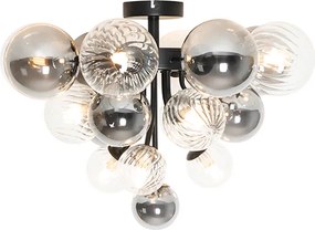 Plafon art deco czarny z przydymionym i czystym szkłem 10-świateł - Bonnie