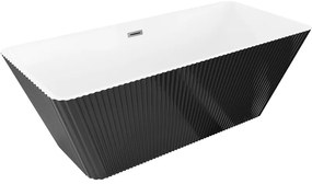 Mexen Tava wanna wolnostojąca ryflowana 170 x 75 cm, biała/czarna, przelew gun gray szczotkowany - 52851707575-66