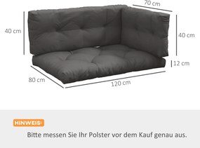 Outsunny Poduszki na palety, zestaw 3 sztuki, poduszki na ławki z ochroną UV, poduszki na meble ogrodowe, poduszki na taras, kolor ciemnoszary