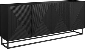 Komoda Asha 200 cm czterodrzwiowa - czarny mat / czarny stelaż