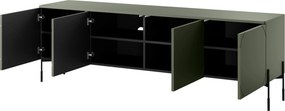 Szafka RTV Sonatia 200 cm czterodrzwiowa na metalowych nogach - oliwka
