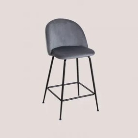 Zestaw 4 Aksamitnych Wysokich Stołków Kana Design Gris & ↑65 Cm & Negro - Sklum