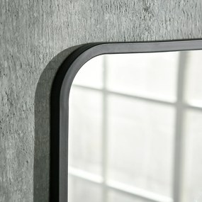 HOMCOM lustro ścienne z półką czarne metalowe zaokrąglone krawędzie stylowe lustro do łazienki 70x50 | Aosom PL