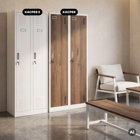 Szafka ubraniowa pracownicza czterokomorowa biała/orzech, 800x1800x500 mm: KACPER Eco Design