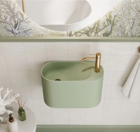 Umywalka z kamienia syntetycznego nablatowa / wisząca owalna zielona 45 x 22 cm OVELA Green : Typ montażu - podwieszana