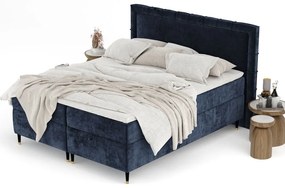 Ciemnoniebieskie łóżko boxspring ze schowkiem 160x200 cm Voyage – Maison de Rêve