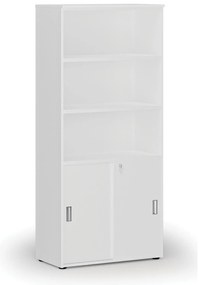 Szafa biurowa kombinowana PRIMO WHITE, drzwi przesuwne na 2 poziomach, 800 x 420 x 1781 mm, biały