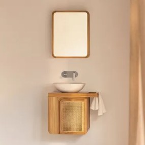 Zestaw Wiszących Mebli Łazienkowych Z Drewna Tekowego Georgy Drewno Tekowe & Cement Okrągły Biały Ø40 Cm - Sklum