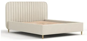 Beżowe tapicerowane łóżko dwuosobowe ze schowkiem i stelażem 160x200 cm Noto – Maison de Rêve