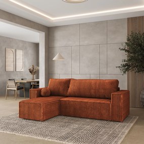 Masseno Narożnik RAVELO z funkcją spania i pojemnikiem na pościel Narozniki L, Rozkładana sofa - Brązowy, TILIA 52