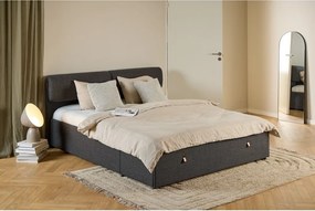 Ciemnoszare tapicerowane łóżko dwuosobowe ze schowkiem i stelażem 160x200 cm Calvi – Actona