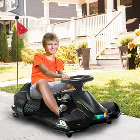 HOMCOM Elektryczny Gokart dla Dzieci, Koła z Ekoskóry, 3-8 km/h, ze Światłami i Muzyką, Czarny