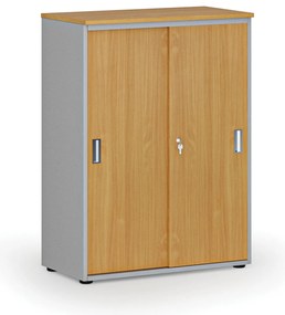 Szafa biurowa z drzwiami przesuwnymi PRIMO GRAY, 800 x 420 x 1087 mm, szary/buk