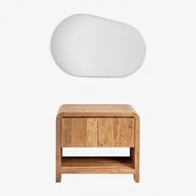 Zestaw Mebli Łazienkowych Z Drewna Akacjowego Vacry Akacja Brąz & Without Sink & Owalna Lampa Led I Przeciwmgielna 100x80 Cm Meunier & Bez Kranu -