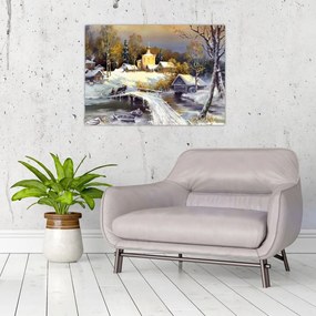 Obraz na szkle - Zimowe miasteczko (70x50 cm)