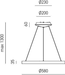 Krizia lampa wisząca LED 50 W, ściemnialna, 2900 lm, ciepłe światło 3000 K, pierścień szczotkowane złoto, Ø60 cm