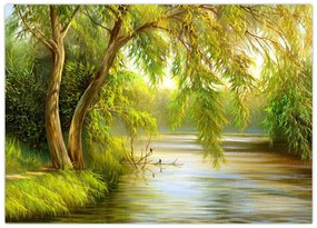 Obraz - Wierzba nad jeziorem, obraz olejny (70x50 cm)