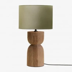 Lampa Stołowa Diniz Z Drewna Mango ↑30 Cm & Szałwia Zielona Ø30 Cm - ↑25 Cm Arlina - Sklum