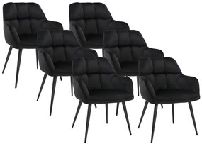 Zestaw 6 krzeseł PEGA - Podłokietniki - Welur i metal - Czarny