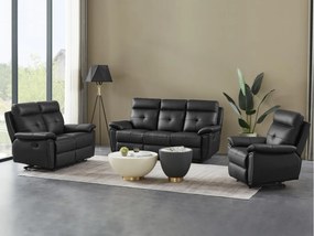 Kanapa 3-osobowa z funkcją relax z czarnej skóry – VINETA