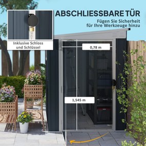 Outsunny Schowek ogrodowy na narzędzia, szopa na narzędzia ogrodowe, z oknem i otworami wentylacyjnymi, zamknięcie na klucz, stal, Ciemnoszary