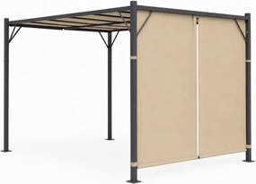 Beżowa pergola ogrodowa FG-362 z regulowanym zadaszeniem i roletami bocznymi