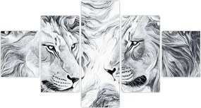Obraz - Rysowane lwie głowy (125x70 cm)