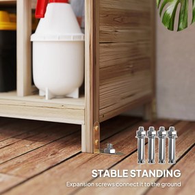 Outsunny Schowek Ogrodowy z 4 Półkami, Drewniany Schowek na Narzędzia, Wodoodporny Dach z Asfaltu, 80 x 49 x 170 cm, Jasnobrązowy