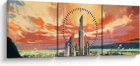Obraz - Malowane miasto (z zegarem) (90x30 cm)
