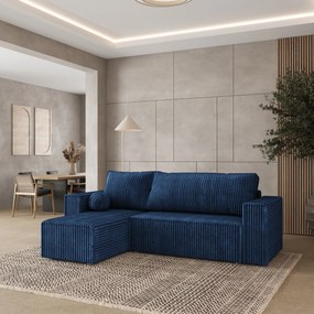 Masseno Narożnik RAVELO z funkcją spania i pojemnikiem na pościel Narozniki L, Rozkładana sofa - Niebieski, TILIA 77