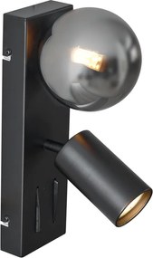 Nowoczesny kinkiet czarny 2-punktowy z możliwością przechylania i portem USB-C - Lesly