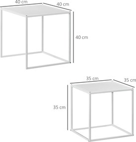 HOMCOM Zestaw Stolików Pomocniczych, Nowoczesne Stoliki, Oszczędność Miejsca, Solidny Stelaż Stalowy, Biały