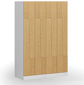 Metalowa szafka ubraniowa S1 Z, 4-drzwiowa, 1850 x 600 x 500 mm, demontaż, zamek cylindryczny, drzwi laminowane, buk