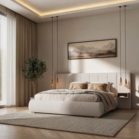 Kremowe tapicerowane łóżko dwuosobowe ze stelażem 140x200 cm Fioro – MESONICA