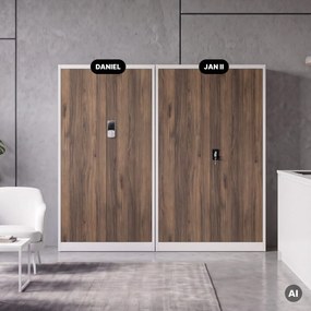 Szafa biurowa metalowa z zamkiem na szyfr biała/orzech, 900x1850x400 mm: DANIEL Eco Design